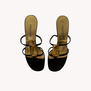 D&G: Vintage Gold "DG" Strappy Kitten Heels (37)