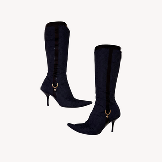 Gucci: Vintage Black Logo Print Knee-High Boots (8.5)