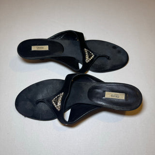 Prada: Vintage Black Flip-Flop Embellished Logo Kitten Heels