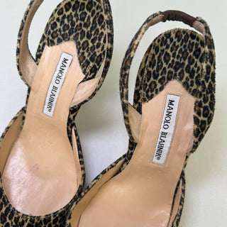 Manolo Blahnik: Vintage Furry Leopard Sling-Back Kitten Heels