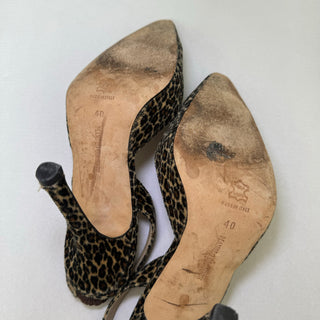 Manolo Blahnik: Vintage Furry Leopard Sling-Back Kitten Heels