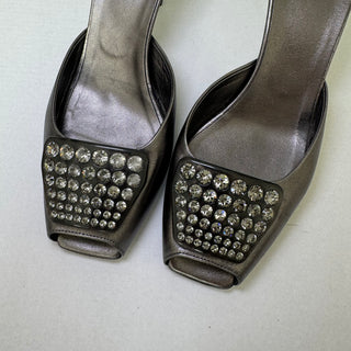 Prada: Vintage Silver Crystal Kitten Heel Mules (8)