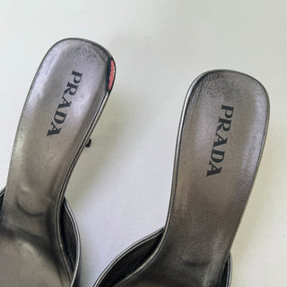 Prada: Vintage Silver Crystal Kitten Heel Mules (8)