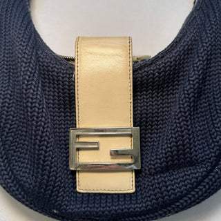 Fendi: Vintage Navy Knit Croissant Bag