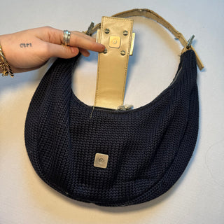 Fendi: Vintage Navy Knit Croissant Bag