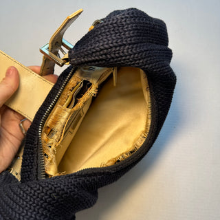 Fendi: Vintage Navy Knit Croissant Bag