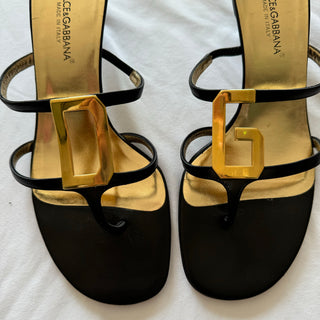 D&G: Vintage Gold "DG" Strappy Kitten Heels (37)