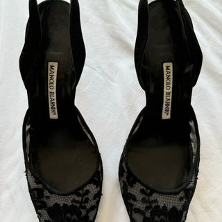 Manolo Blahnik: Vintage Black Lace Sling-Back Heels (40)