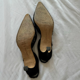 Manolo Blahnik: Vintage Black Lace Sling-Back Heels (40)