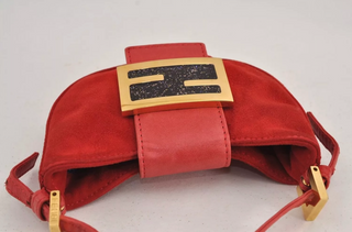 Fendi: Vintage Red Suede Mini Croissant Bag