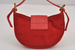 Fendi: Vintage Red Suede Mini Croissant Bag