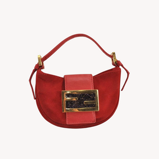 Fendi: Vintage Red Suede Mini Croissant Bag