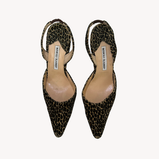 Manolo Blahnik: Vintage Furry Leopard Sling-Back Kitten Heels