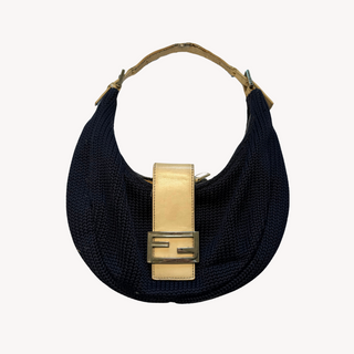 Fendi: Vintage Navy Knit Croissant Bag